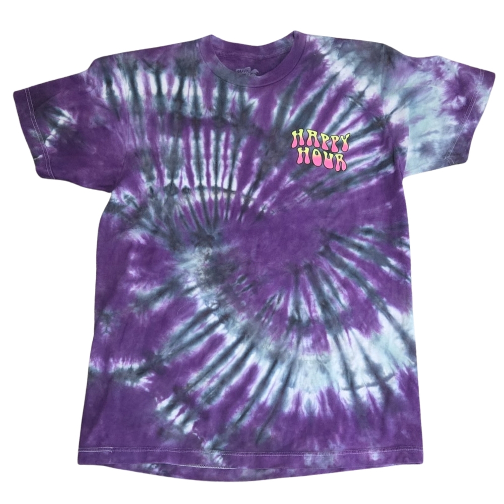 Purple Tie-Dye T-Shirt with Happy Hour Graphic